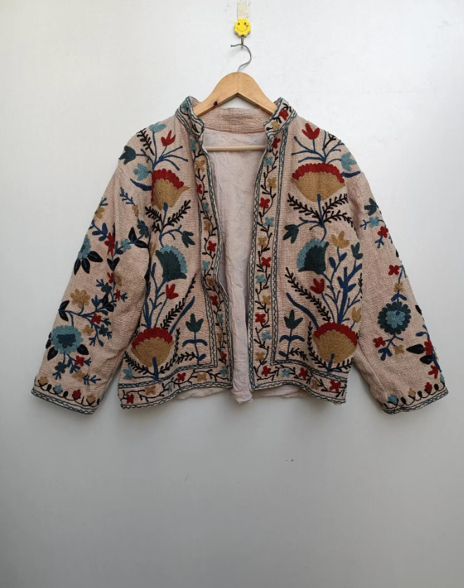 Suzani Embroidery Quilted Jacket: Ethnic Winter Coat